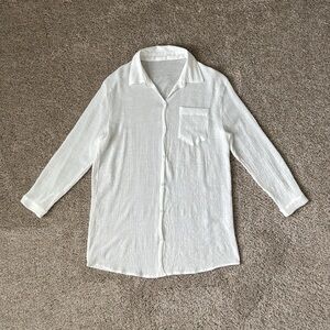 Women’s White Button-Front Swim Coverup Shirt